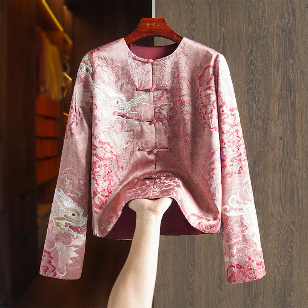 Pink Premium Acetic Acid New Chinese Women s Short Coat 2025 New Heavy Industry China Chic Embroidery Panbuckle Top image 19