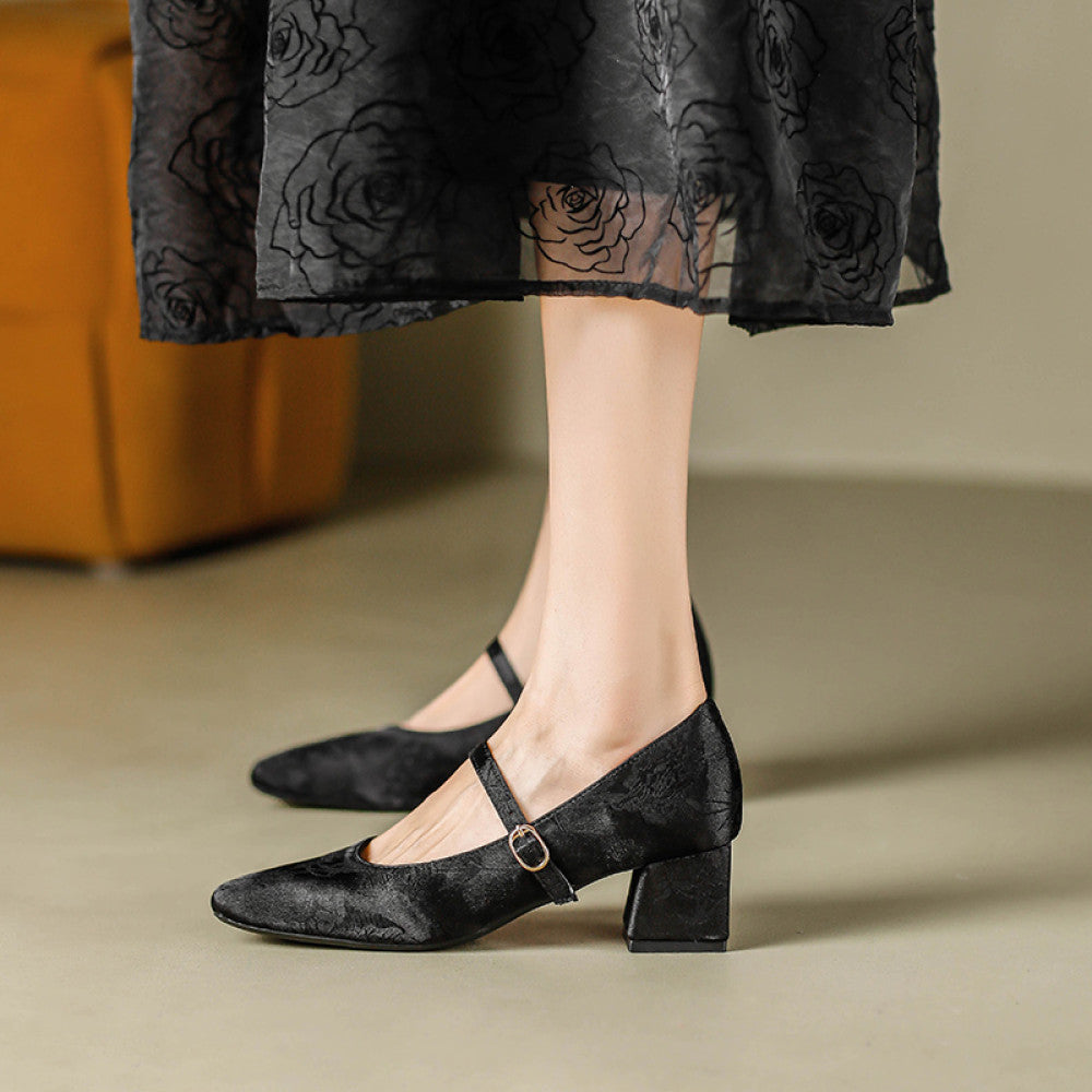 Hong Kong style new Chinese style shoes for women matching cheongsam and Hanfu satin embroidered flowers square toe Mary Jane shoes image 41