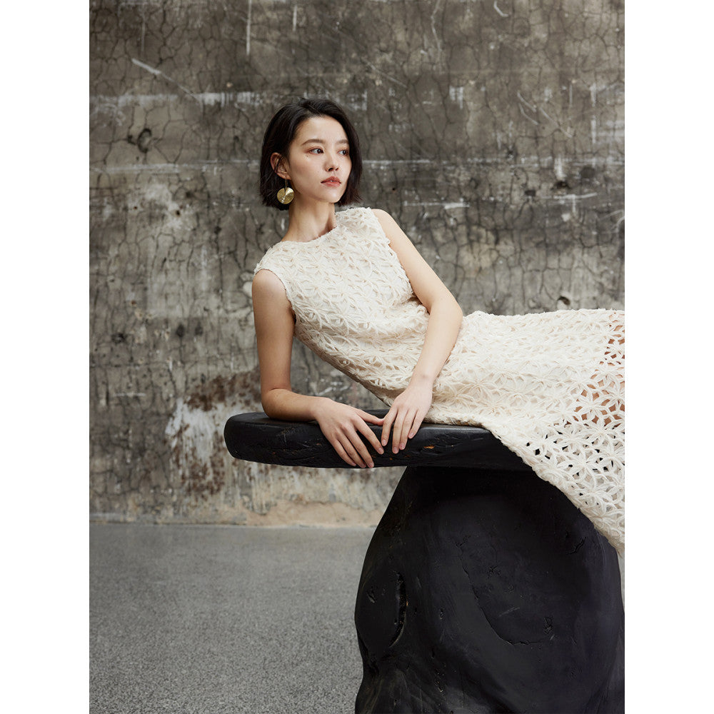 Zhimeijia heavy handmade hollow sleeveless temperament dress super fairy romantic French retro skirt summer image 6