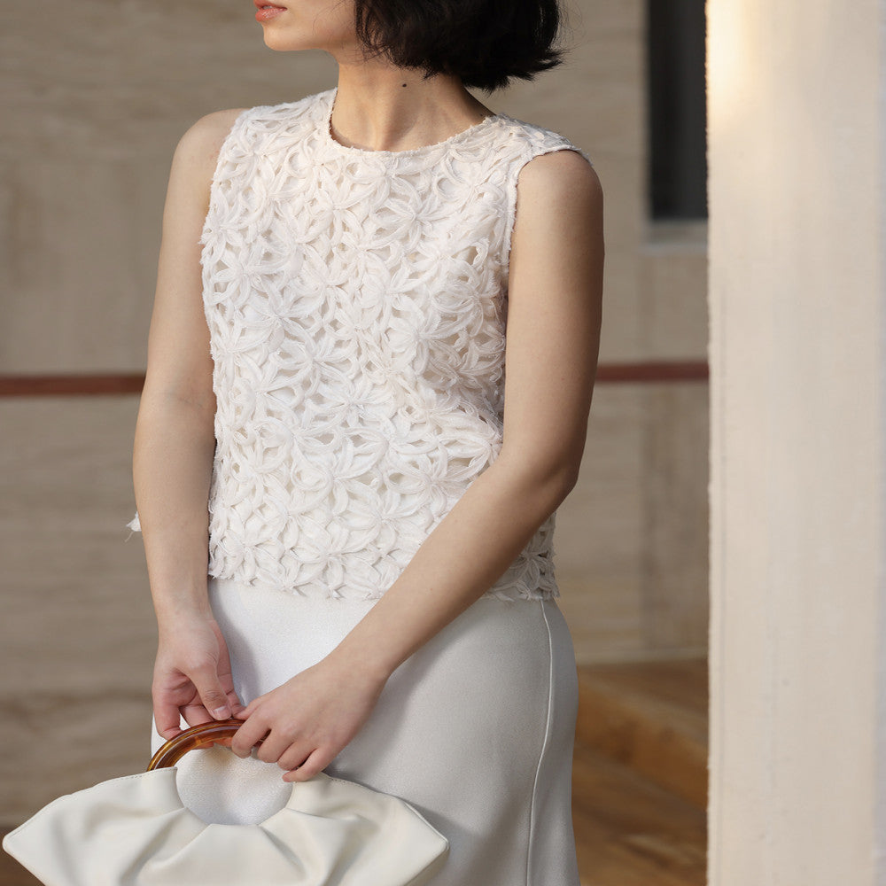 ASAYA-3804: Light Dress V-neck Hollow Lace Sleeveless Dress ✨