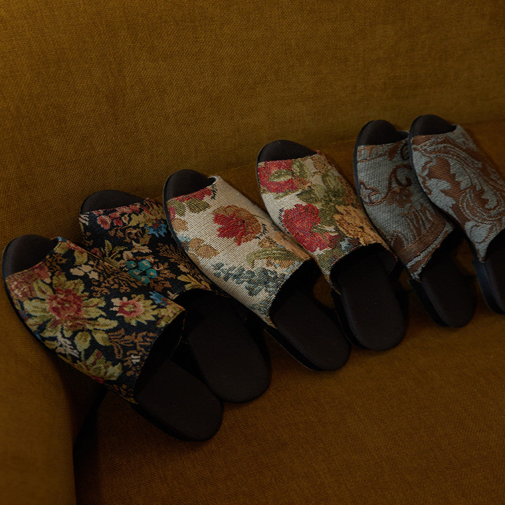 Jasmine and Fusu vintage cotton flower jacquard cashew flower slippers lazy sofa slippers image 1