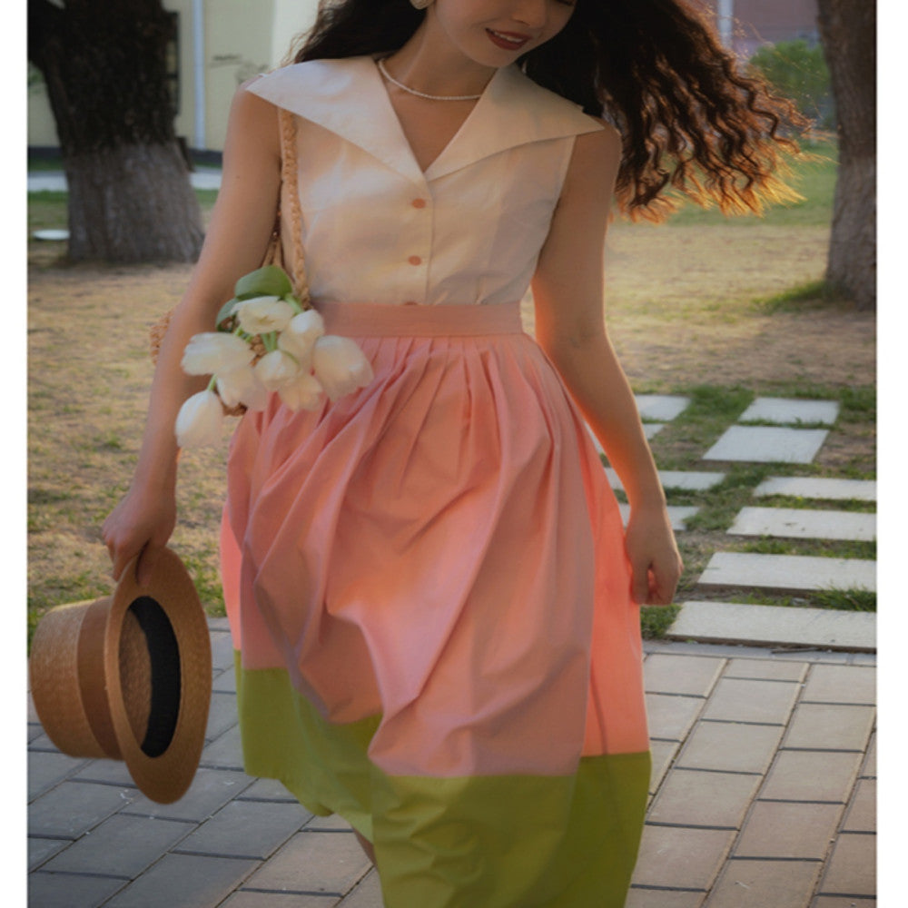 Ching s French Retro Colorful Large Collar Shirt Cool and Exquisite Versatile Small Shirt Sleeveless Commuter Top Summer image 5