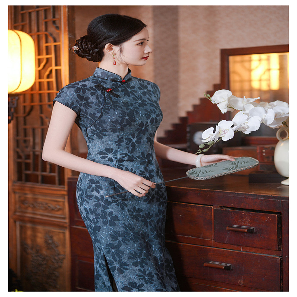 Improved Blue Qiaoqisha Cheongsam with Ancient Method Half Open Skirt 2025 Spring and Summer New Chinese style Young Girl Dress image 8