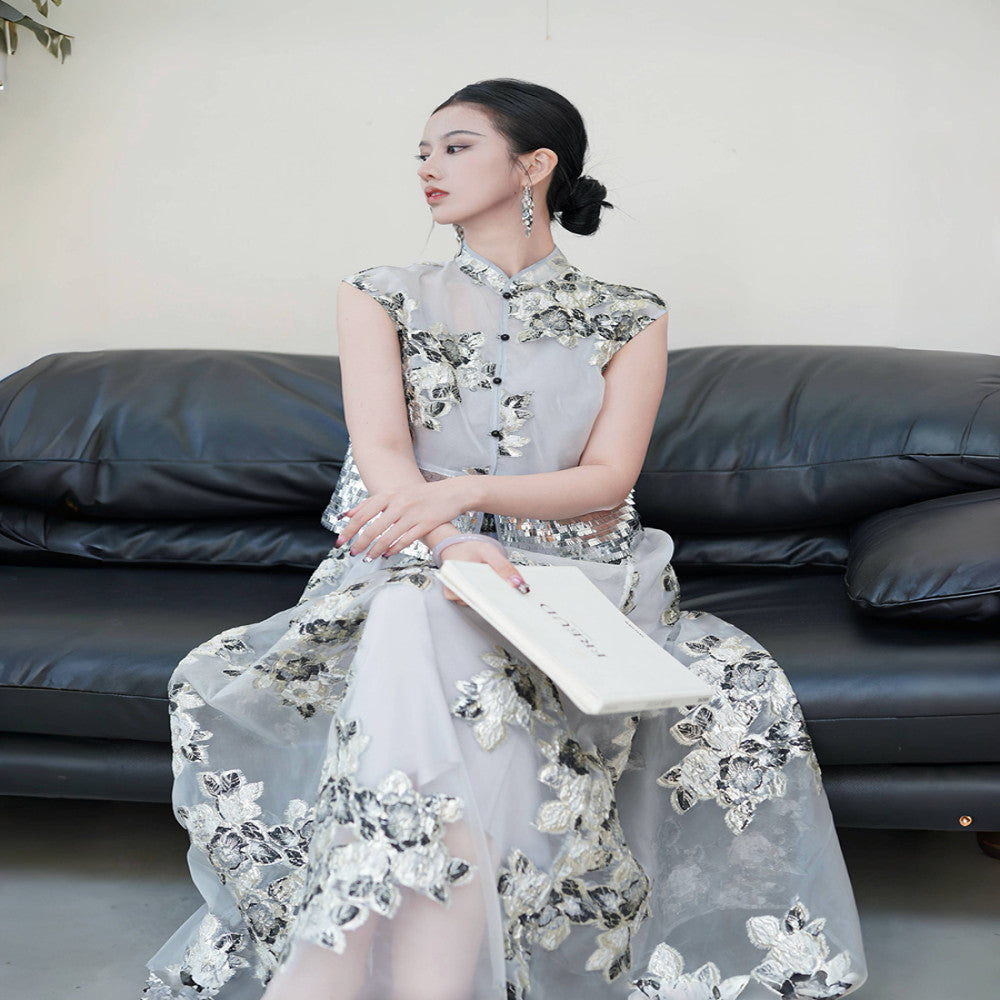 Chengyu Gaoding Yuejian Xinghe New Chinese Ding level Jacquard Bead Embroidered Top Elastic Waist Skirt Set image 0