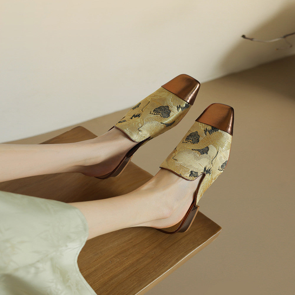 New Chinese style Baotou half slippers with women s embroidery thick heel high end feel low heel color blocked M ller sandals paired with skirts image 4