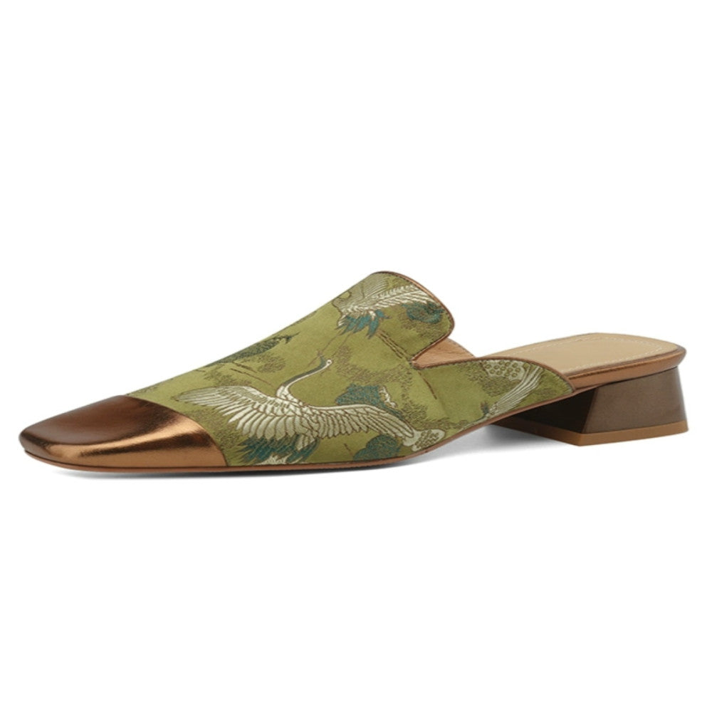 New Chinese style Baotou half slippers with women s embroidery thick heel high end feel low heel color blocked M ller sandals paired with skirts image 5
