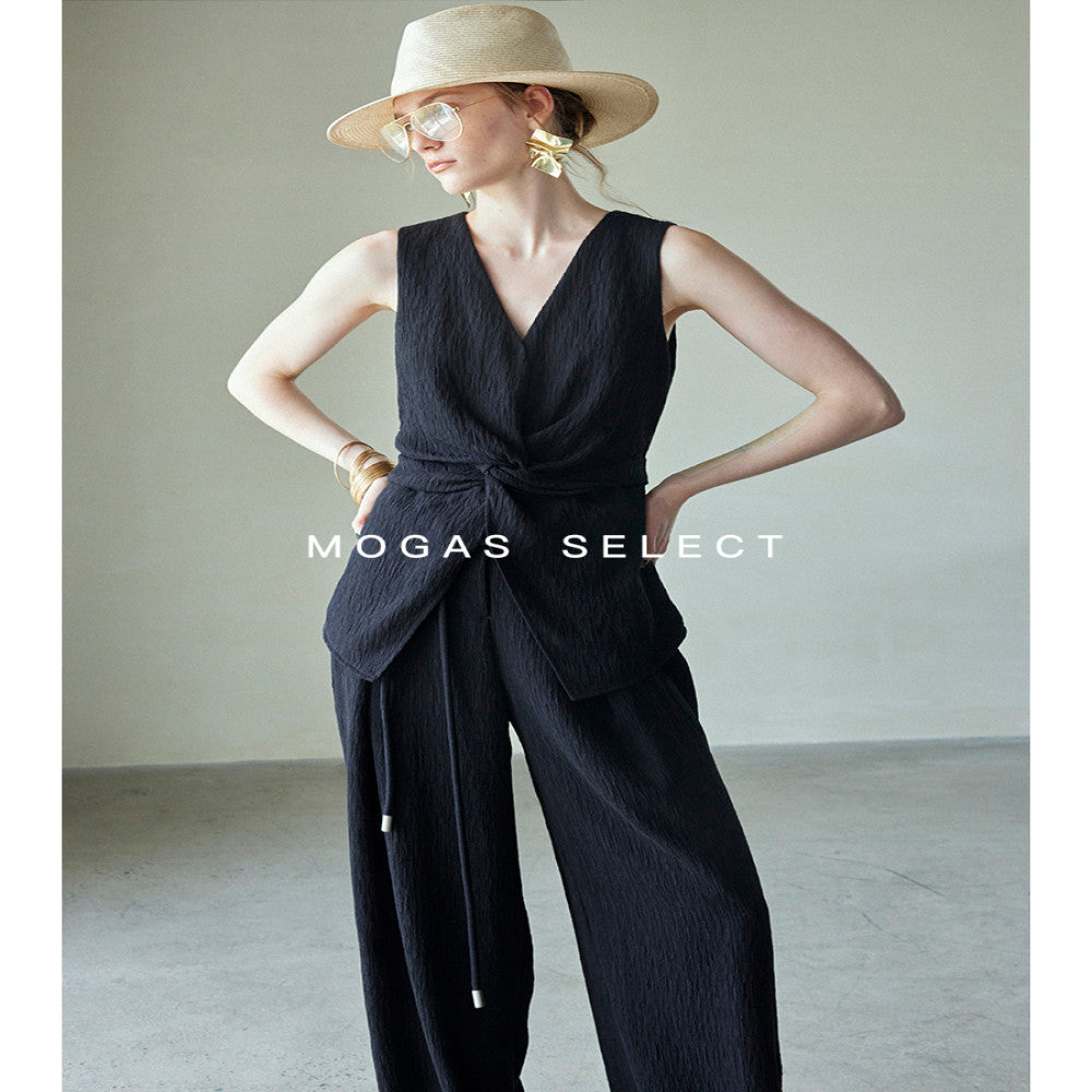 Ready Stock Mogas Dujia Customized Beauty Wrinkle Vest with Waist and Three Dimensional Twist V Neck Sleeveless Top Summer image 2