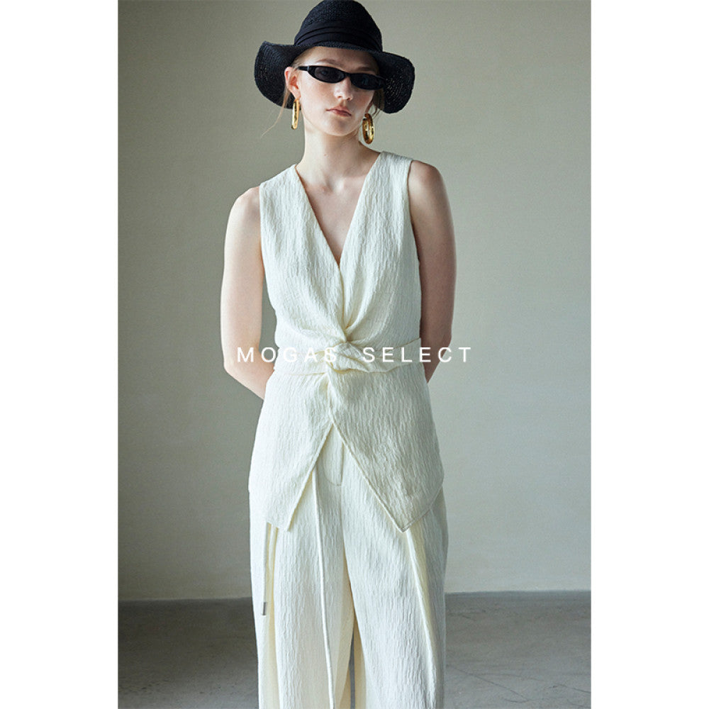 Ready Stock Mogas Dujia Customized Beauty Wrinkle Vest with Waist and Three Dimensional Twist V Neck Sleeveless Top Summer image 13