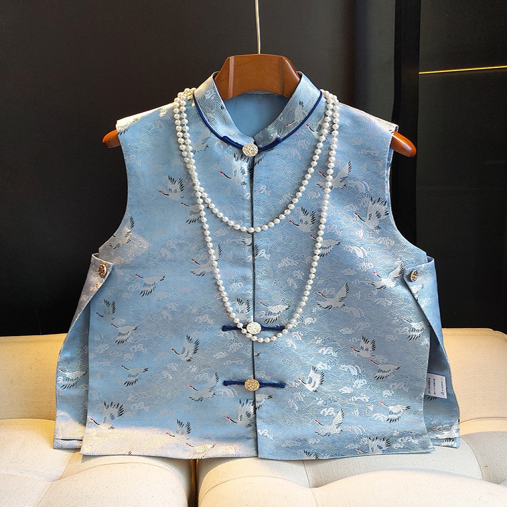 Chinese style Song brocade jacquard vest women s design sense niche retro Chinese style button up sleeveless Tang style top trendy image 1