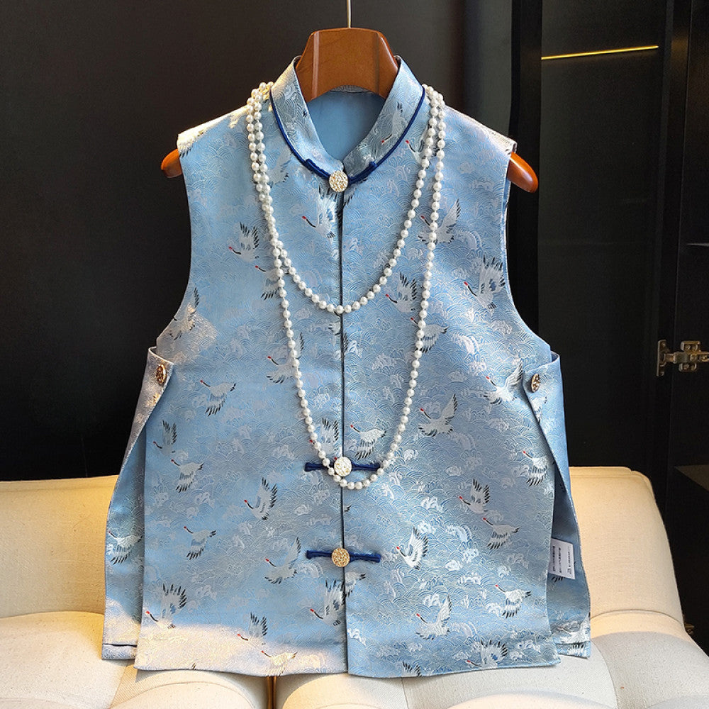 Chinese style Song brocade jacquard vest women s design sense niche retro Chinese style button up sleeveless Tang style top trendy image 12