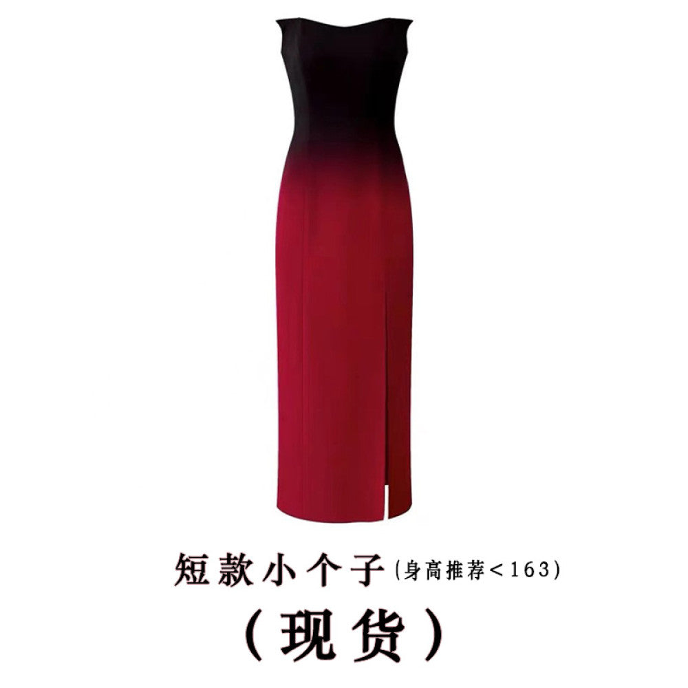 Overheated red gradient strapless dress women s high end sense niche long dress toast dress engagement dress three values image 7