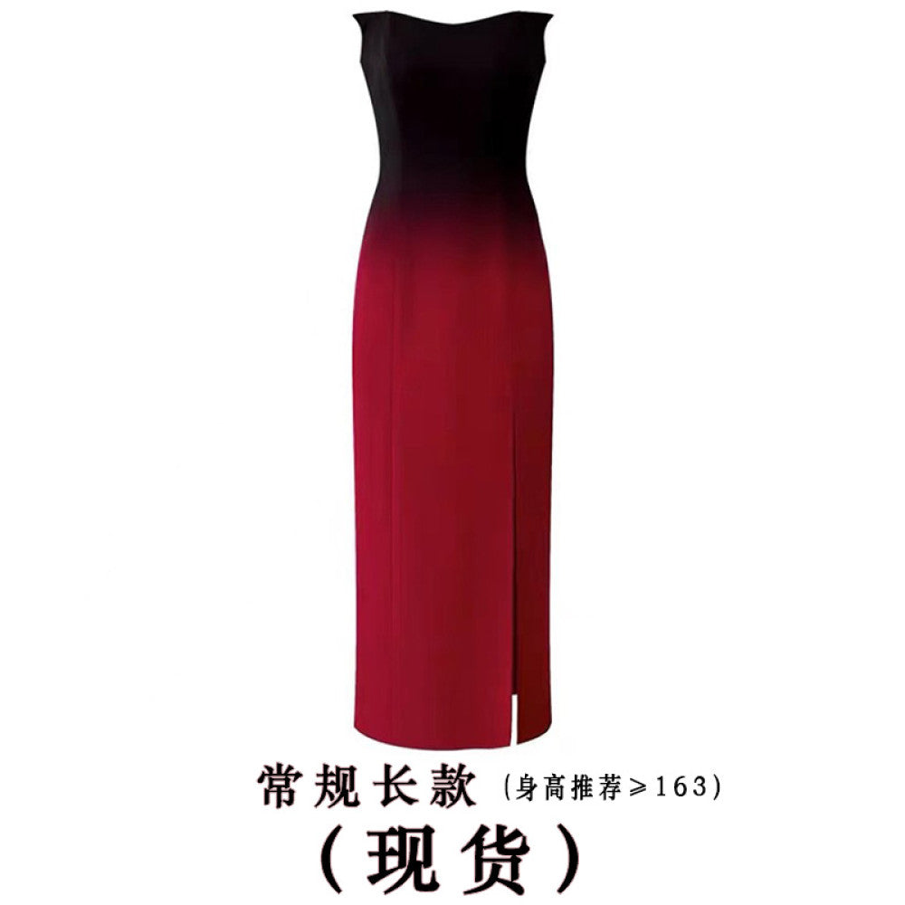 Overheated red gradient strapless dress women s high end sense niche long dress toast dress engagement dress three values image 9