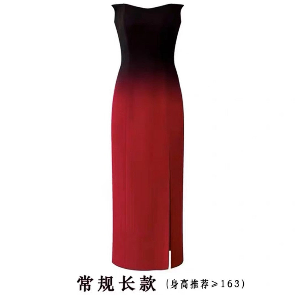 Overheated red gradient strapless dress women s high end sense niche long dress toast dress engagement dress three values image 28