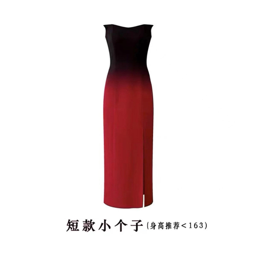 Overheated red gradient strapless dress women s high end sense niche long dress toast dress engagement dress three values image 34
