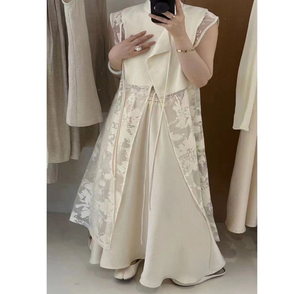 EAMODE Ancient Charm Retro Chinese Style Vest Sleeveless Dress Mid Length Cardigan Shirt Dress image 3