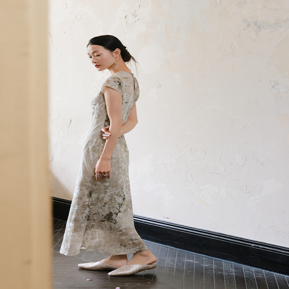 Xiaolu Miya s Drunk Spring Smoke original design plant dyeing literary temperament new Chinese style short sleeved dress summer image 5