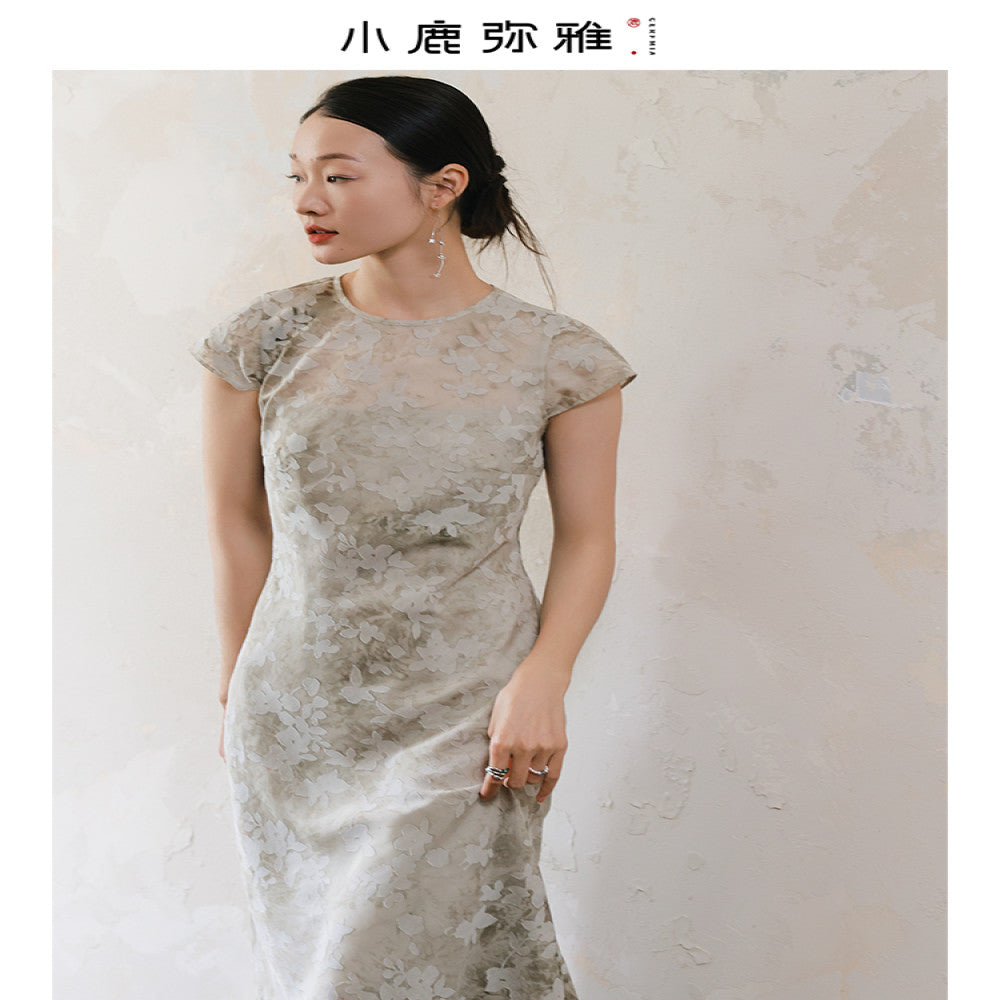 Xiaolu Miya s Drunk Spring Smoke original design plant dyeing literary temperament new Chinese style short sleeved dress summer image 0