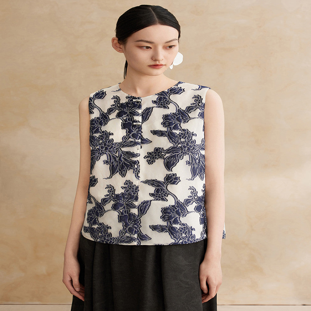 Ruyi Lianyun Summer Dress New Silk Blended Double breasted Scissors Vest Women s Chinese Style New Chinese Retro Camback Vest image 0