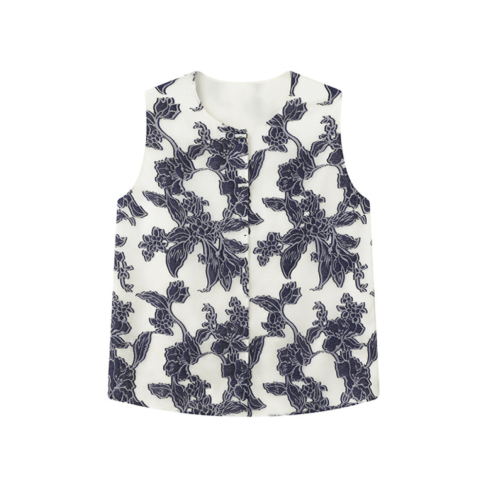 ASAYA3431 Summer new style silk blended double-breasted cut-flower vest for women