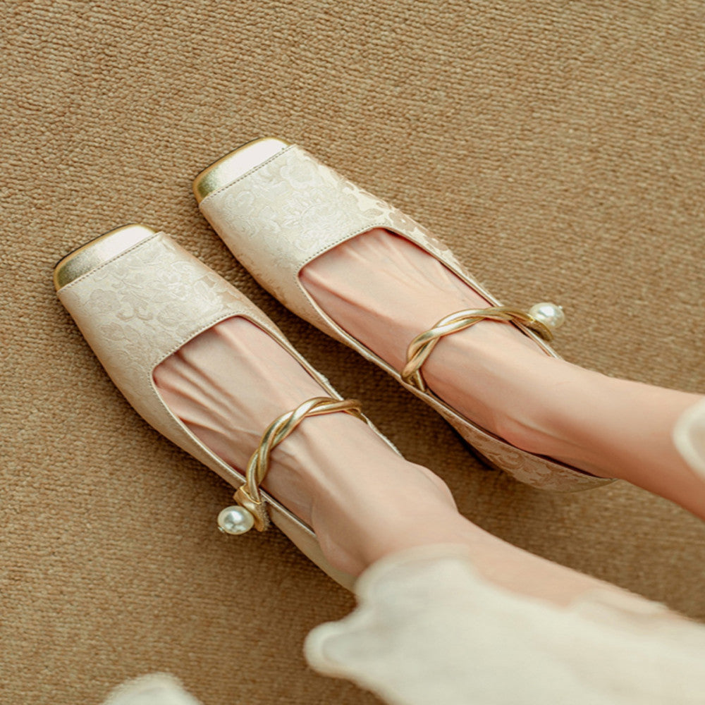 Mu Xiaoxi WvavW New Chinese Style Qipao High Heels Embroidered Satin Square Head French Mary Jane Single Shoes image 2