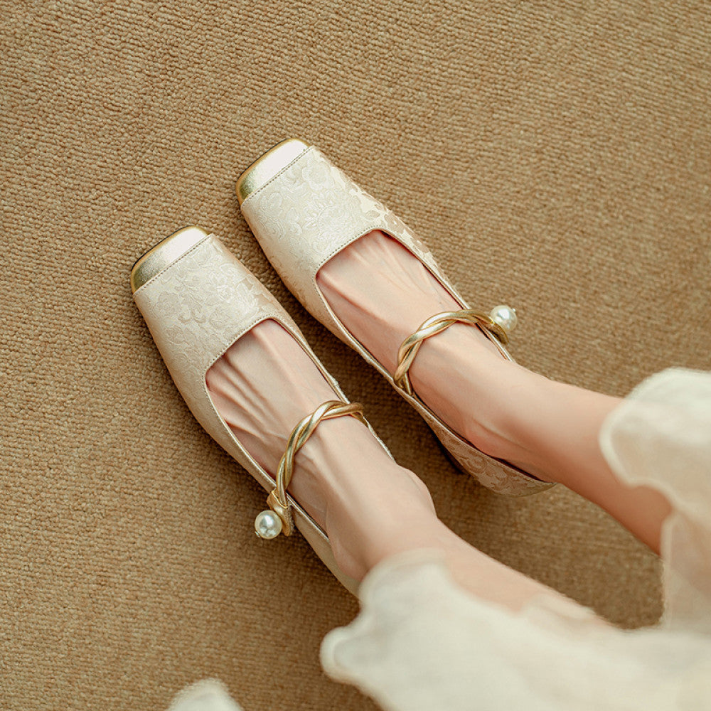 ASAYA3427 Chinese style high heels embroidered satin square head French Mary Jane single shoes for women