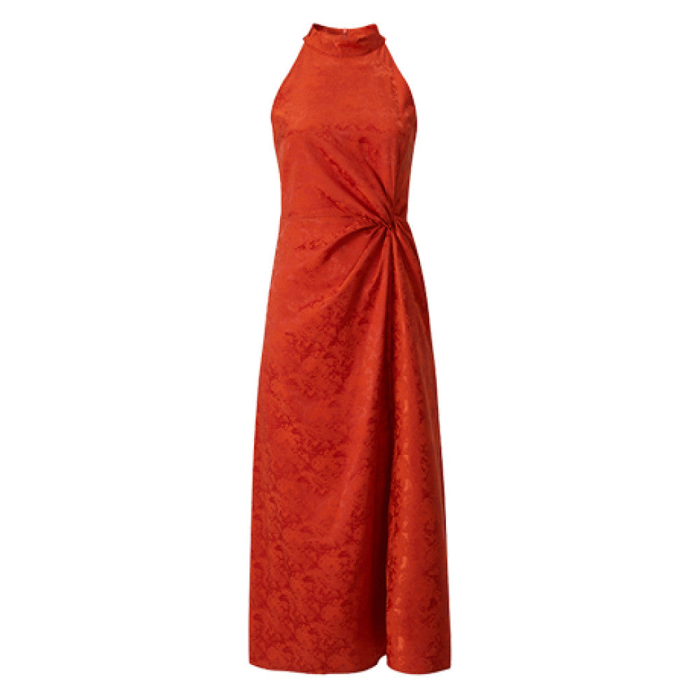 ASAYA3410 Ting Tang "Button and Knot" New Chinese style red jacquard dress dress Halter neck strapless waist sleeveless long dress