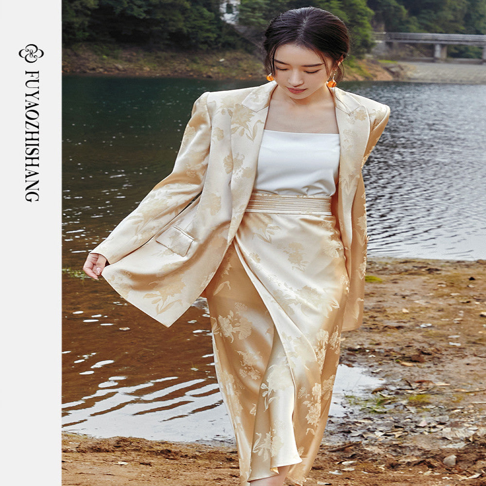 FUYAO rocking jacquard new Chinese high end acetate suit set feminine temperament gentle Chinese style casual suit image 0
