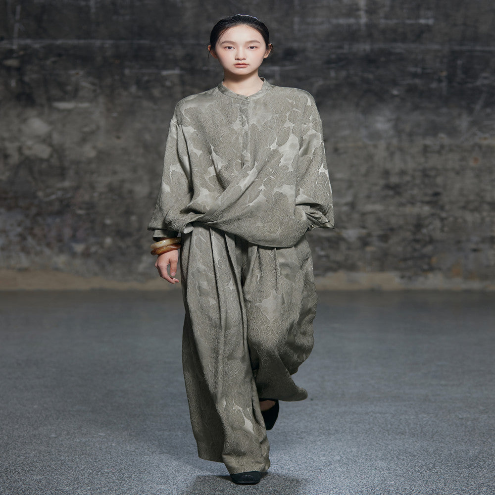 Guanle Crepe Silk Jacquard Material Plant Dyeing Multi Wear Method Shirt Long Leg Wide Leg Pants image 15