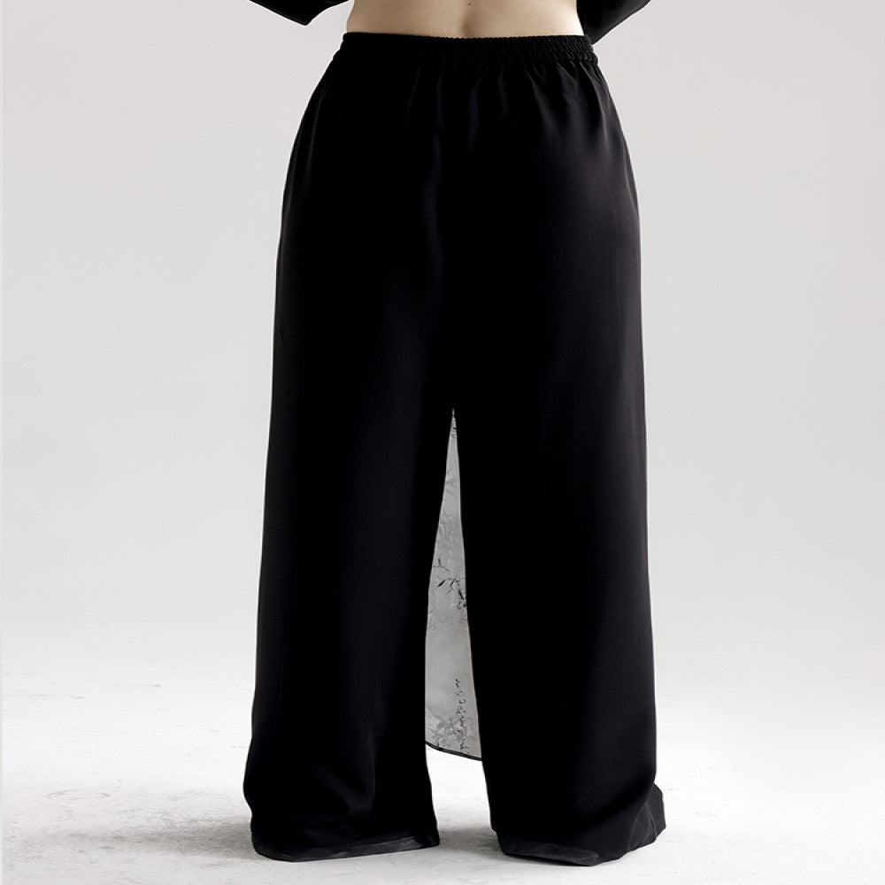 APOZi collection Simulated Time series New Chinese style ink wash print straight loose wide leg pants for women image 4
