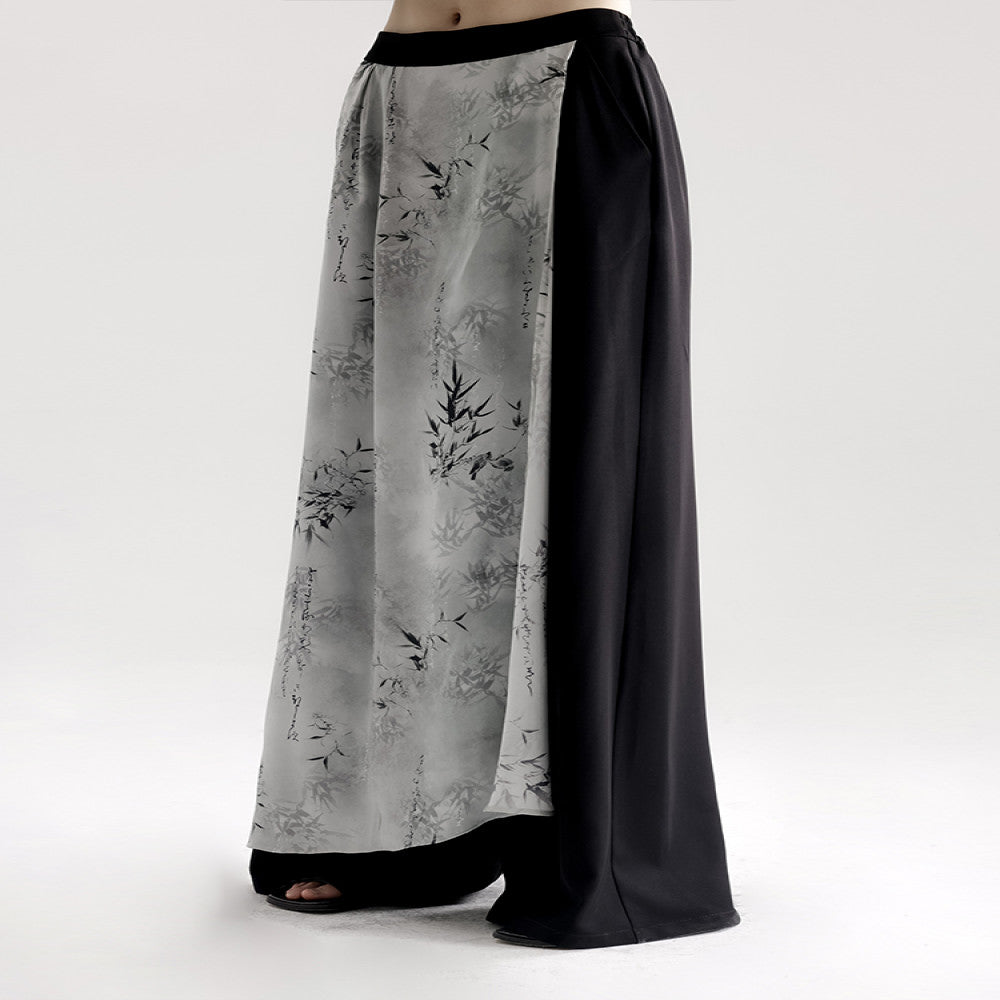 APOZi collection Simulated Time series New Chinese style ink wash print straight loose wide leg pants for women image 0