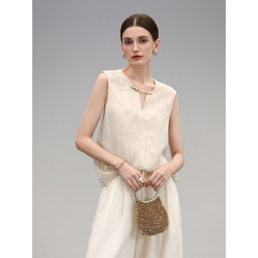 COCOBELLA front and back two pairs of dark patterned jacquard sleeveless shirts imitating fragrant cloud silk top VT0032 image 8
