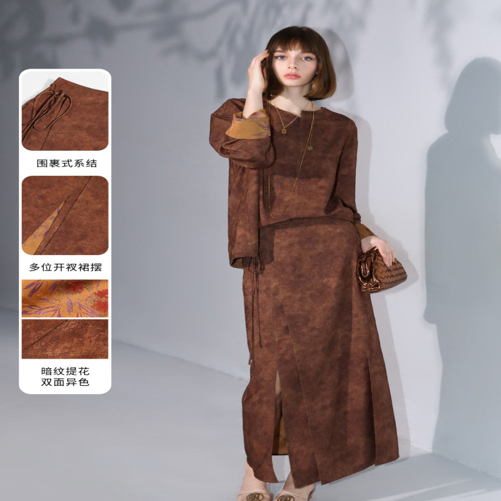 COCOBELLA imitation Xiangyun yarn double sided different color jacquard skirt new Chinese style long skirt HS0055 image 2