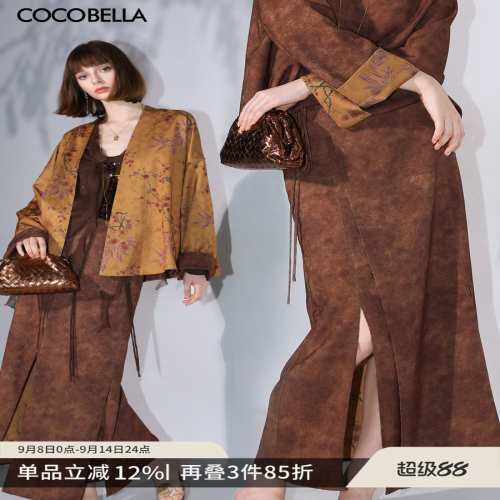 COCOBELLA imitation Xiangyun yarn double sided different color jacquard skirt new Chinese style long skirt HS0055 image 0