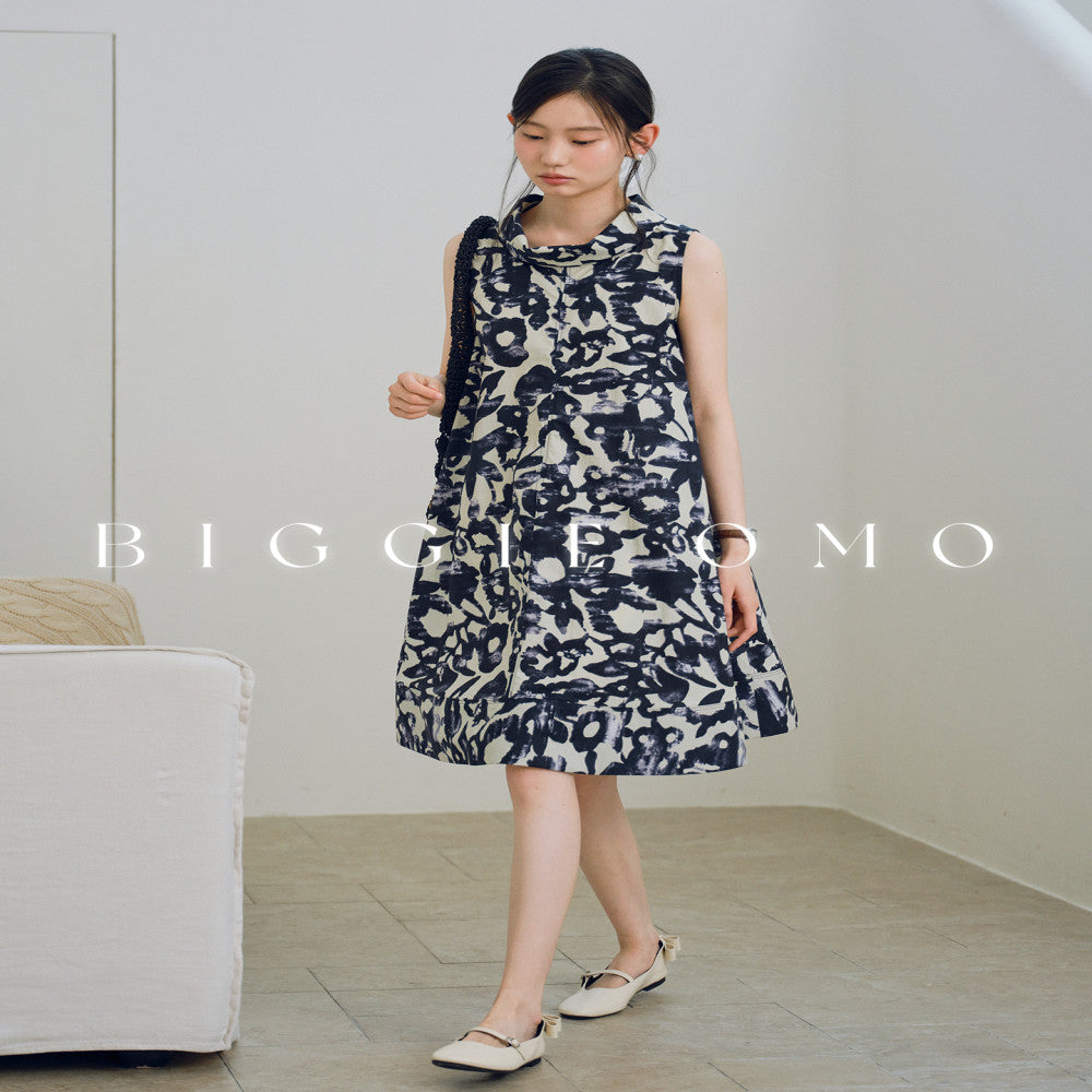 Biggie OMO elegant floral short vest skirt cotton print breathable and comfortable slimming dress image 2