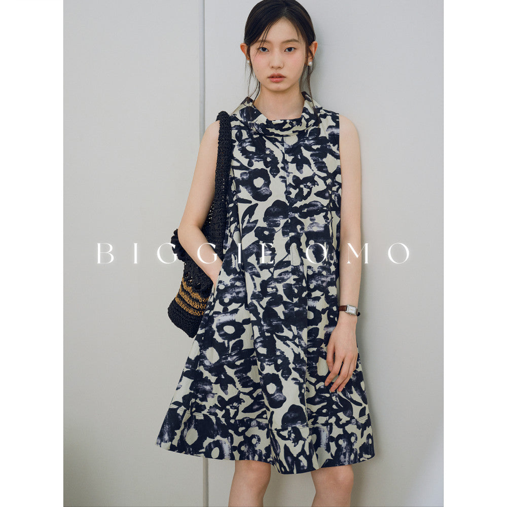 Biggie OMO elegant floral short vest skirt cotton print breathable and comfortable slimming dress image 7