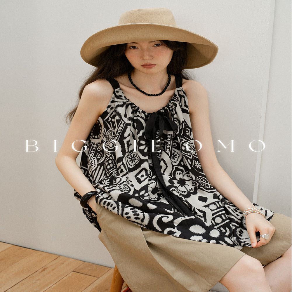 Biggie OMO Paris Dreaming Print Design Heavy Interior Single Wear Strap Collar Top for Women image 1