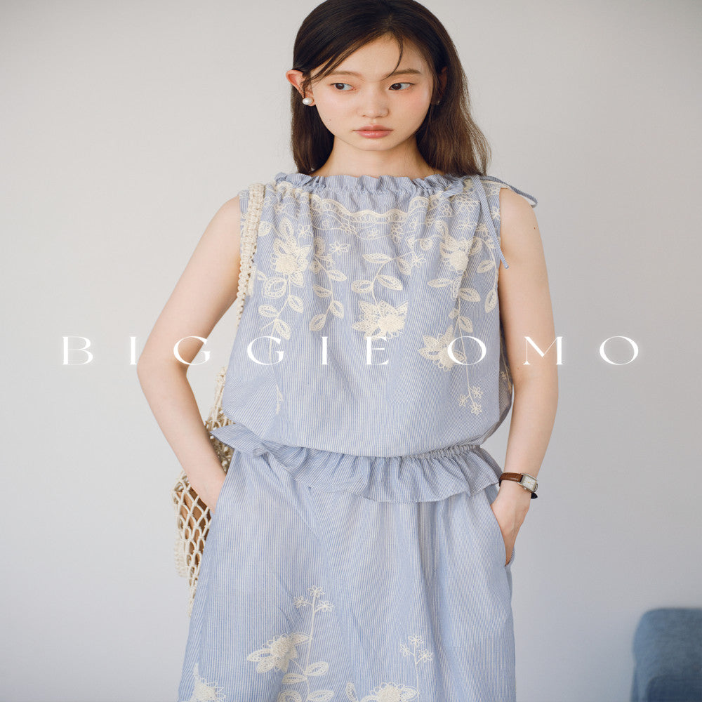 Biggie Omo Senyuji Blue Pinstripe Positioning Embroidered Vest Skirt Heavy Work Suit image 4