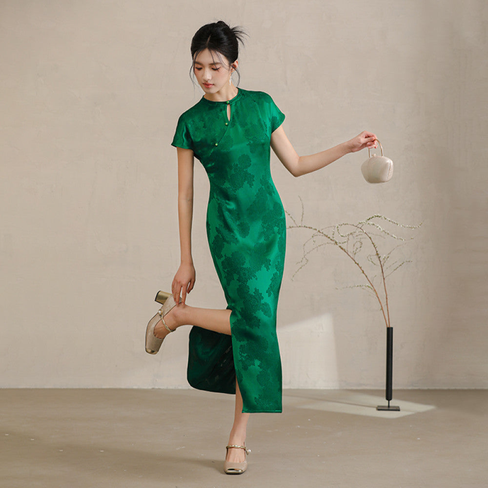 Chuchanyishi New Chinese Style Improved Cheongsam Women s 2025 New Style National Style High end Green Satin Acetate Dress image 21