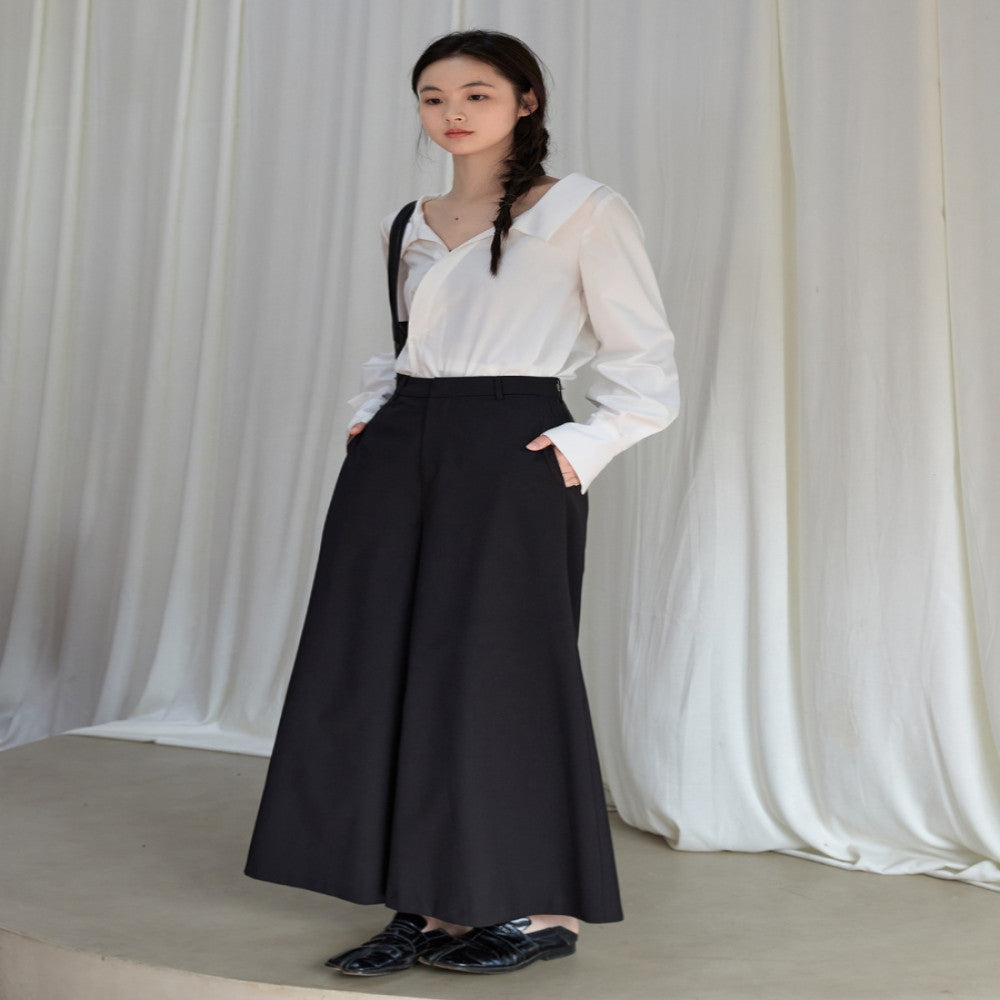 Bamboo fiber material overlapping diagonal placket shirt cool and wrinkle resistant fabric wide leg cropped pants image 4
