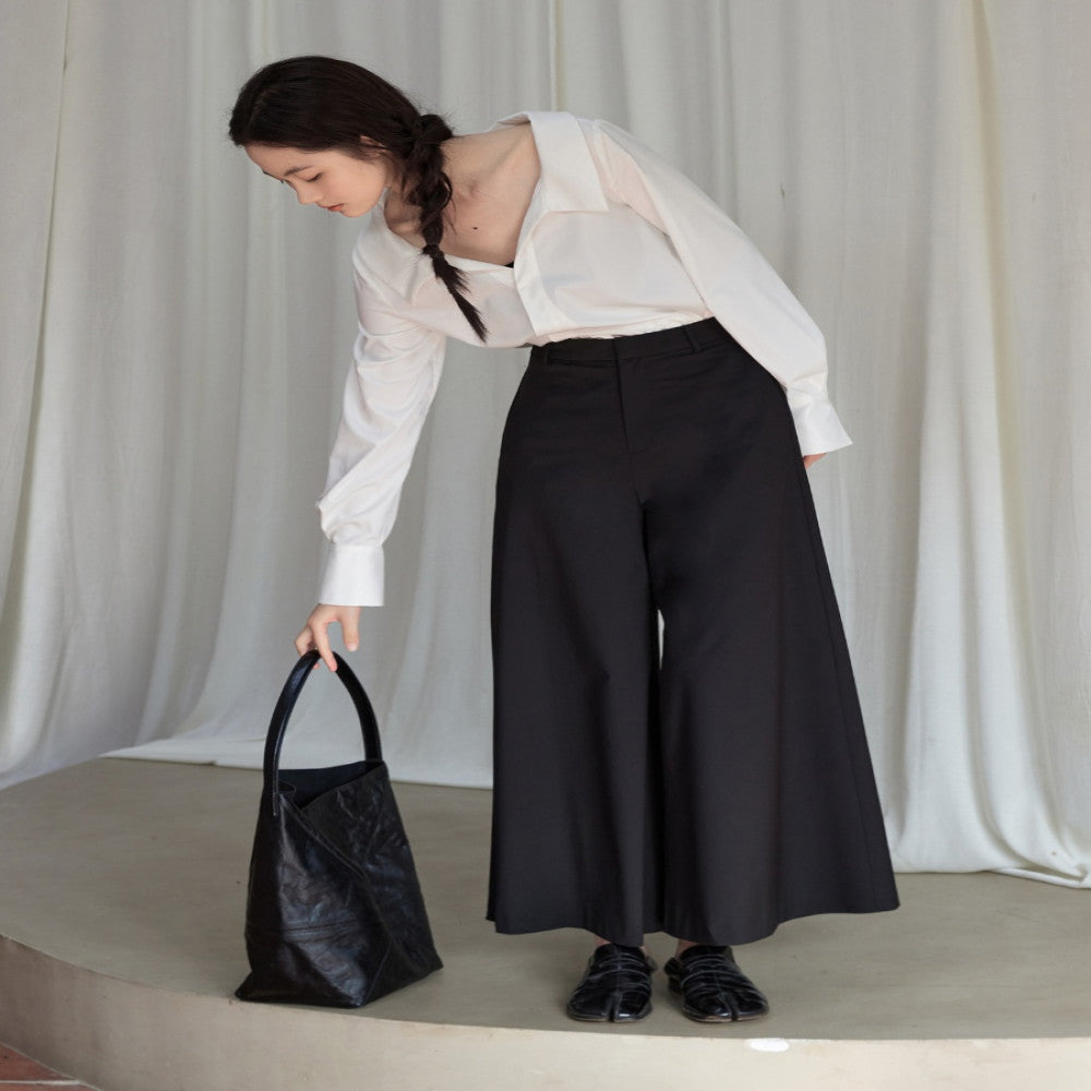 Bamboo fiber material overlapping diagonal placket shirt cool and wrinkle resistant fabric wide leg cropped pants image 5