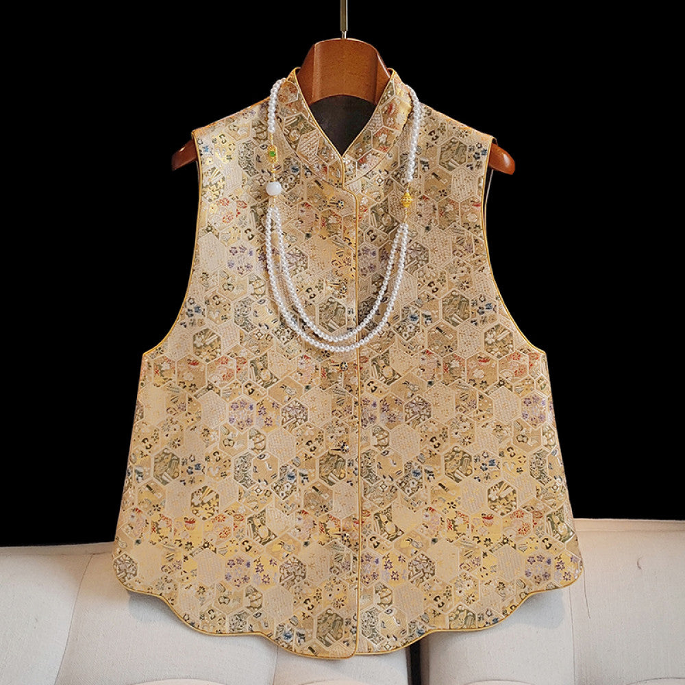New Chinese style Song brocade jacquard Chinese style double sided vest with vest female original design improved round neck top small jacket image 25
