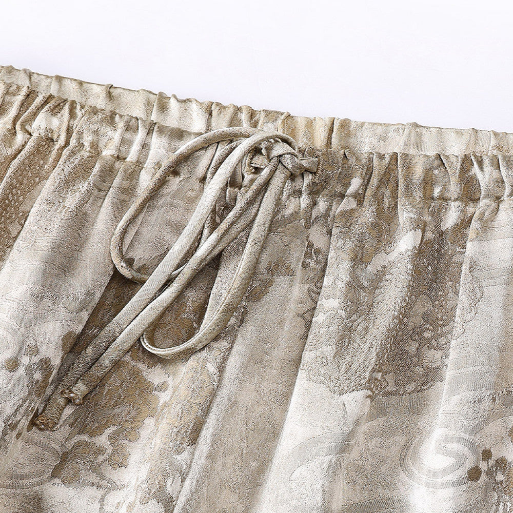 Champagne high level casual straight trousers for women New vintage light China Chic jacquard high waist loose wide leg pants image 3