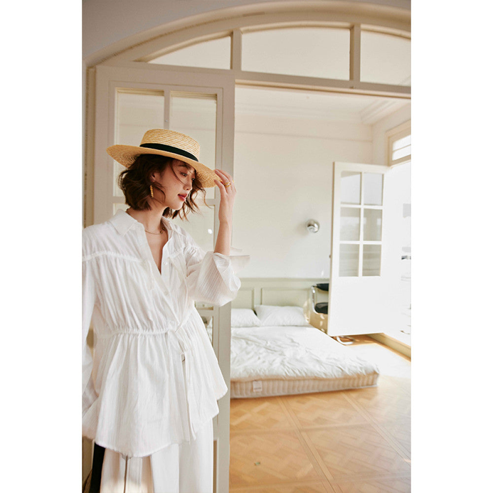 Bacardi South French White Vacation Relaxing Drawstring Shirt in Rosebanks Oak Barrel image 9