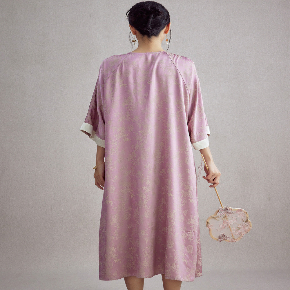 Moyu 2025 Spring Summer New Chinese Style Retro Improved Round Neck Jacquard New Chinese Morning Robe Cheongsam Dress image 4