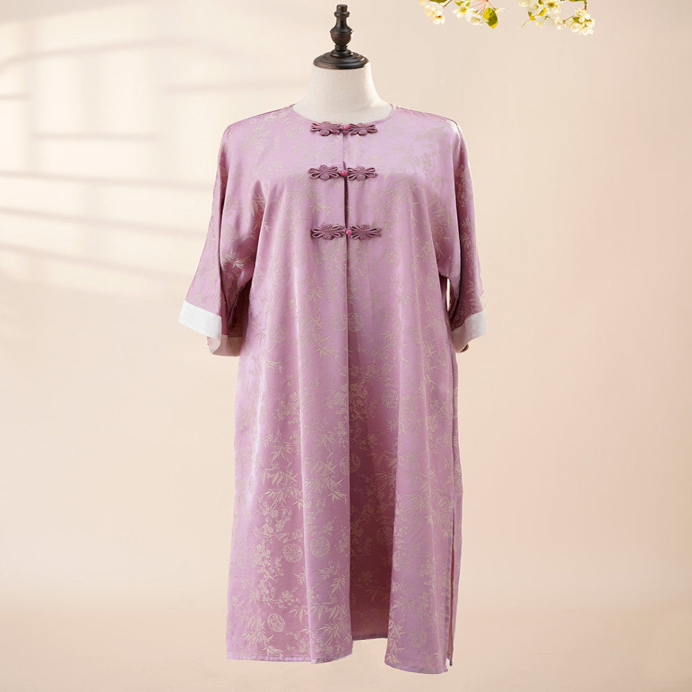 Moyu 2025 Spring Summer New Chinese Style Retro Improved Round Neck Jacquard New Chinese Morning Robe Cheongsam Dress image 5