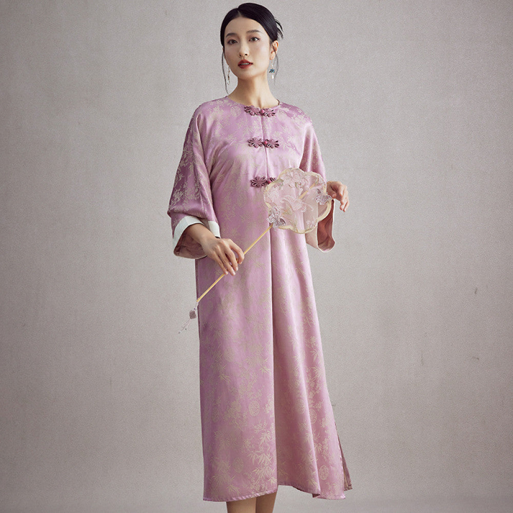 Moyu 2025 Spring Summer New Chinese Style Retro Improved Round Neck Jacquard New Chinese Morning Robe Cheongsam Dress image 7