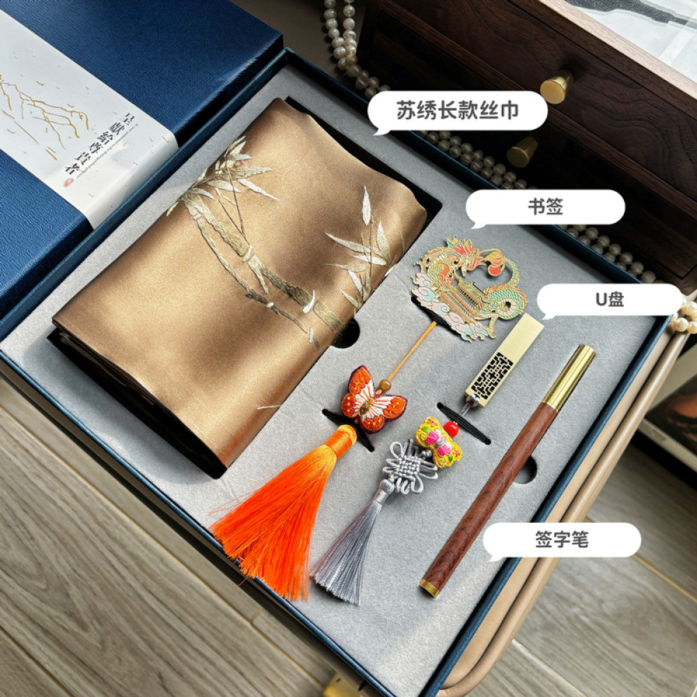 Chinese style Suzhou embroidery gift set hand embroidered silk scarf four piece holiday gift image 14