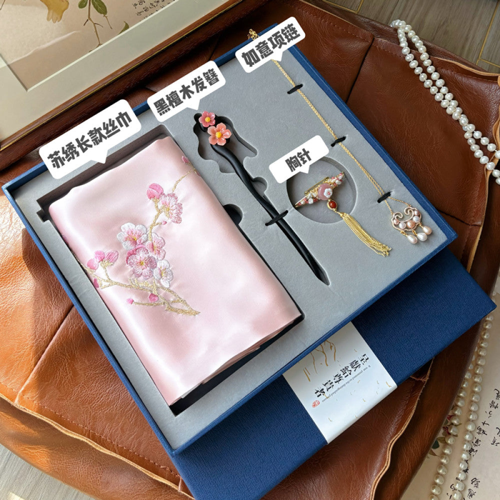 Chinese style Suzhou embroidery gift set hand embroidered silk scarf four piece holiday gift image 37