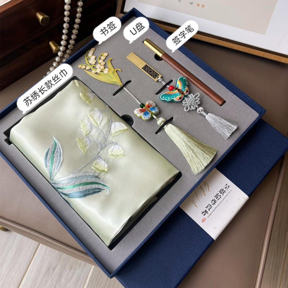 Chinese style Suzhou embroidery gift set hand embroidered silk scarf four piece holiday gift image 56