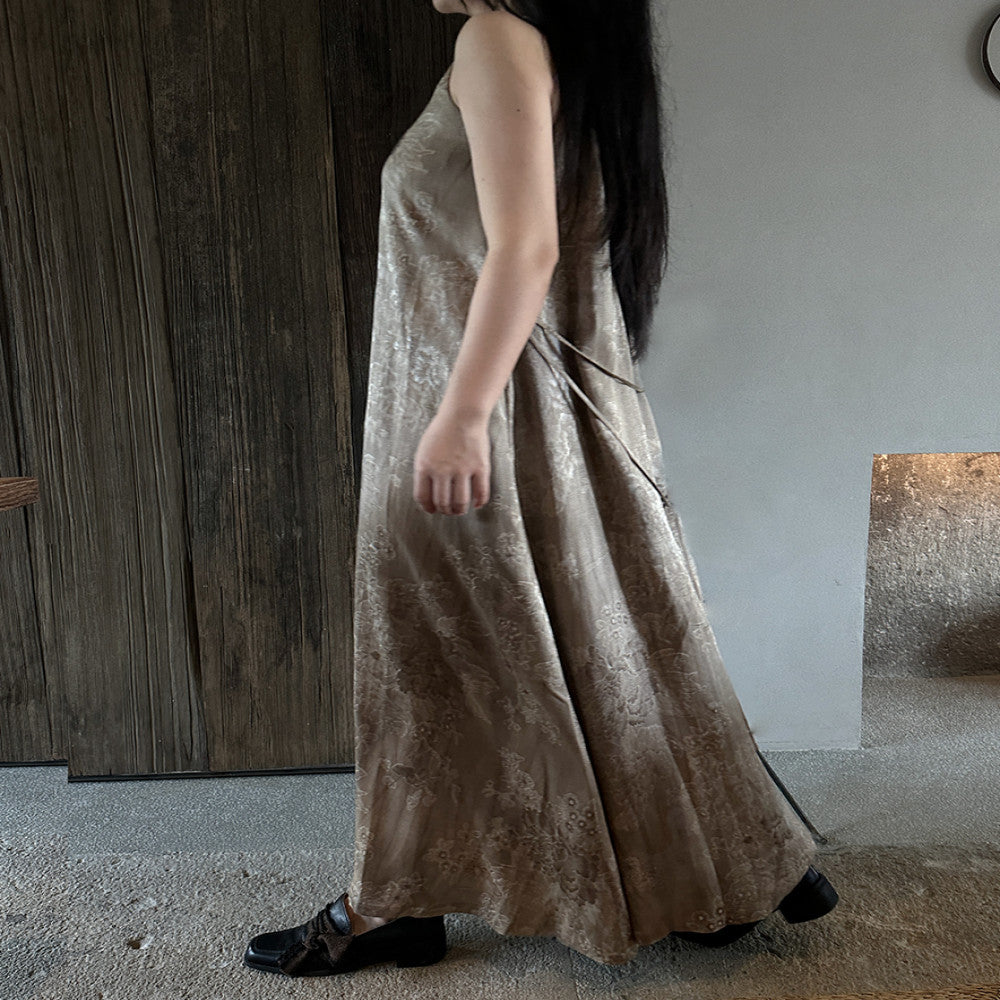 Canwu Art Cool Wabi Sabi Style New Chinese Stand up Collar Jacquard Loose Stir Fried Linen Shoulder Dress image 3